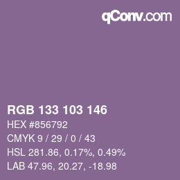 Color code: RGB 133 103 146 | qconv.com