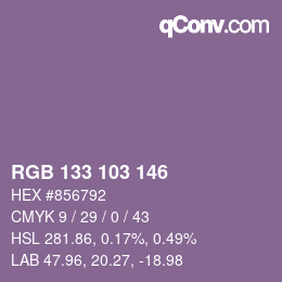 Color code: RGB 133 103 146 | qconv.com