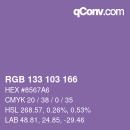 Color code: RGB 133 103 166 | qconv.com