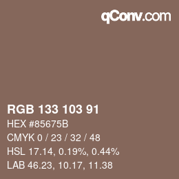 Color code: RGB 133 103 91 | qconv.com