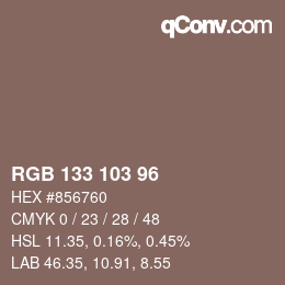 Color code: RGB 133 103 96 | qconv.com