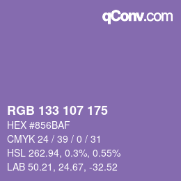 カラーコード: RGB 133 107 175 | qconv.com