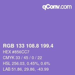 カラーコード: RGB 133 108.8 199.4 | qconv.com
