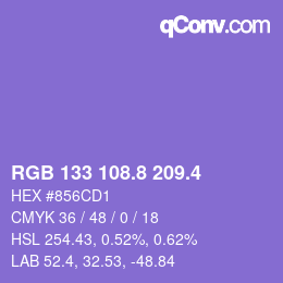 カラーコード: RGB 133 108.8 209.4 | qconv.com