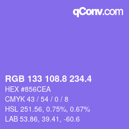 カラーコード: RGB 133 108.8 234.4 | qconv.com
