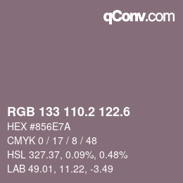 カラーコード: RGB 133 110.2 122.6 | qconv.com