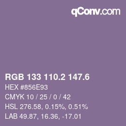 カラーコード: RGB 133 110.2 147.6 | qconv.com