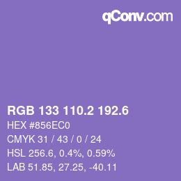 カラーコード: RGB 133 110.2 192.6 | qconv.com