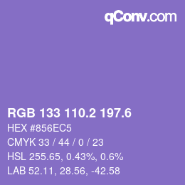 カラーコード: RGB 133 110.2 197.6 | qconv.com
