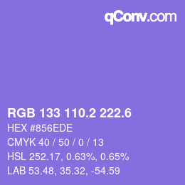カラーコード: RGB 133 110.2 222.6 | qconv.com