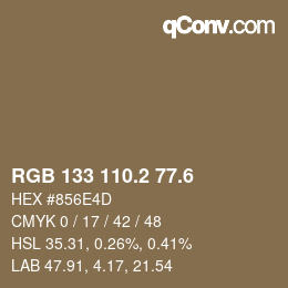 カラーコード: RGB 133 110.2 77.6 | qconv.com