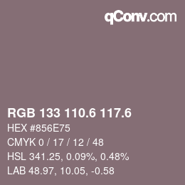 カラーコード: RGB 133 110.6 117.6 | qconv.com