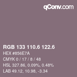 カラーコード: RGB 133 110.6 122.6 | qconv.com