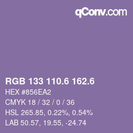 カラーコード: RGB 133 110.6 162.6 | qconv.com