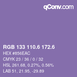カラーコード: RGB 133 110.6 172.6 | qconv.com