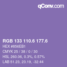 カラーコード: RGB 133 110.6 177.6 | qconv.com