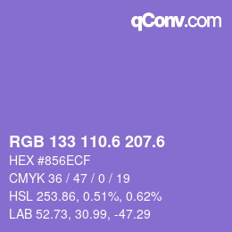 カラーコード: RGB 133 110.6 207.6 | qconv.com