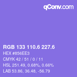 カラーコード: RGB 133 110.6 227.6 | qconv.com