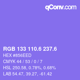 カラーコード: RGB 133 110.6 237.6 | qconv.com