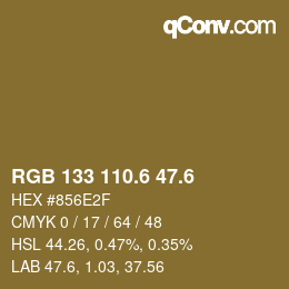 カラーコード: RGB 133 110.6 47.6 | qconv.com