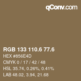 カラーコード: RGB 133 110.6 77.6 | qconv.com