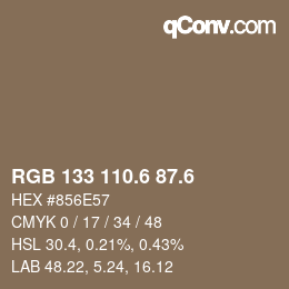 カラーコード: RGB 133 110.6 87.6 | qconv.com