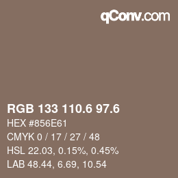 カラーコード: RGB 133 110.6 97.6 | qconv.com