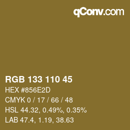 Color code: RGB 133 110 45 | qconv.com