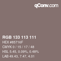 Color code: RGB 133 113 111 | qconv.com