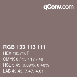 Color code: RGB 133 113 111 | qconv.com