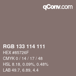 Código de color: RGB 133 114 111 | qconv.com