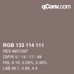 颜色代码: RGB 133 114 111 | qconv.com