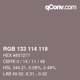 Color code: RGB 133 114 119 | qconv.com