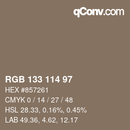 Color code: RGB 133 114 97 | qconv.com