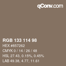 Color code: RGB 133 114 98 | qconv.com