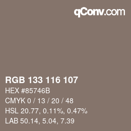 Color code: RGB 133 116 107 | qconv.com
