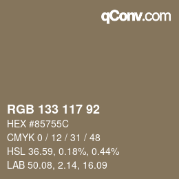 Color code: RGB 133 117 92 | qconv.com