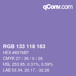 颜色代码: RGB 133 118 183 | qconv.com