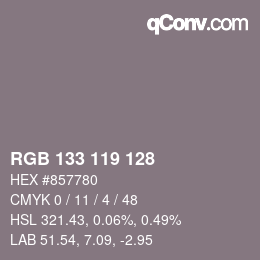 颜色代码: RGB 133 119 128 | qconv.com
