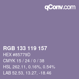 Color code: RGB 133 119 157 | qconv.com