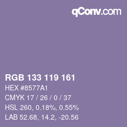 Color code: RGB 133 119 161 | qconv.com