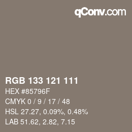 Farbcode: RGB 133 121 111 | qconv.com