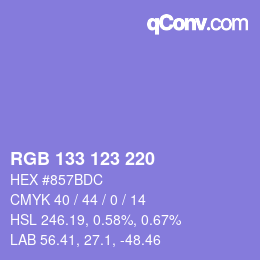 カラーコード: RGB 133 123 220 | qconv.com