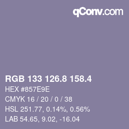 カラーコード: RGB 133 126.8 158.4 | qconv.com