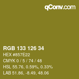 Color code: RGB 133 126 34 | qconv.com