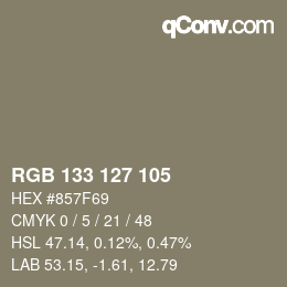 Código de color: RGB 133 127 105 | qconv.com