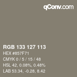 Color code: RGB 133 127 113 | qconv.com