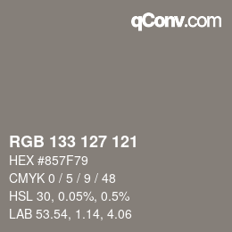 Color code: RGB 133 127 121 | qconv.com