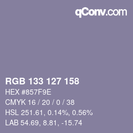 Color code: RGB 133 127 158 | qconv.com