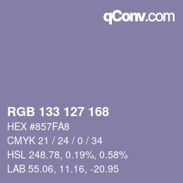Color code: RGB 133 127 168 | qconv.com